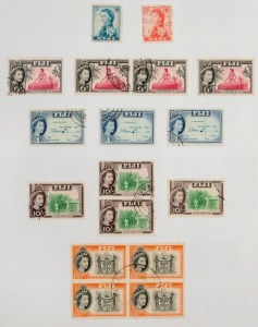 BRITISH COMMOMWEALTH: 1890s-1980s mostly used collection in two volumes, good ranges of many countries incl. Canada incl. 1930s Flight Covers (3), Ceylon, Fiji incl. 1961 QEII £1 block of 4, Hong Kong, India, KUT Malaya & States, New Hebrides, New Zealand, Papua New Guinea, Singapore with 1971 Art FDC, Solomons, South Africa & Tonga; condition variable but mostly fine. (many 100s)