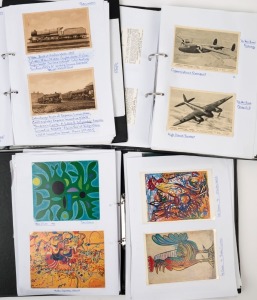 POSTCARDS - THEMATICS - VARIOUS: 1900s-1980s collection in three volumes with an approximate 30/70 split between earlier and later (post 1960) cards, comprising 'Art' (single volume, nearly all modern), 'Aircraft' - Valentine's 'Aircraft Recognition' series (64), 'Animals' (mostly modern), 'Railways' (about 40/60 split of old/modern cards), including real-photo "Rail Camp, Dorrigo", plus 'Stage' mostly early 1900s actresses including Margaret Anglin, Tittell Brune (many) & Phyllis Dare.