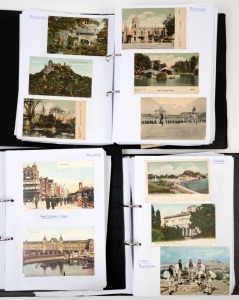 POSTCARDS - EUROPE: 1900s-1970s era collection in three volumes, with an approximate 40/60 split of earlier and later (post 1960) cards, with selections from Albania, Cyprus, Czechoslovakia, Denmark, Holland, Greece, Liechtenstein, Luxembourg, Monaco, Portugal, Spain & Yugoslavia. Buildings, architecture, landmarks and street scenes predominate, plus harbour and coastal views for appropriate countries; condition variable. (600+).