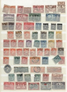 CANADA: 1859-1950s Collection on album pages and stockbook page with 1859 1c, 5c & 12½c, 1864 2c, Large Queens 2c, 3c, 6c & 12½c, Small Queens to 10c; also c.1935 airmail cover to South Africa with 6c Air x29 including a block of 18 on reverse, plus a little Newfoundland. (200 approx + cover)
