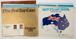 AUSTRALIA: Decimal Issues: AUSTRALIA POST: POINT-OF-SALE POSTERS:1979-82 New Issue posters (25.5x31cm) about 50% with the relevant set of stamps or FDC attached, all are signed by graphic artist Sue Passmore on the poster or on the attached product, altho