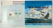 AUSTRALIAN ANTARCTIC TERRITORY - AUSTRALIA POST - SIGNED POINT-OF-SALE POSTERS - PHILLIP LAW: 1983-84 New Issue posters (25.5x31cm) three with Stamp Packs or FDC attached, all signed by scientist and Antarctic explorer Phillip Law on the poster or on the