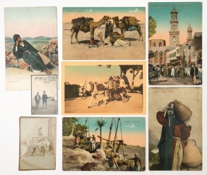 Egypt: POSTCARDS: A collection of circa 1905 - 15 postcards including Louis Levy "Types and Scenes", interesting street scenes, views, etc., in a small album. accompanied by two small photographs of the Australian soldier (Sgt. W. F. Doubleday) who collected the cards while serving there; one pic endorsed "Zeitoun Camp, Cairo, Egypt 1915", the other, "Headquarters N.Z. & A. Division, Alexandria, Egypt". (100+ cards).