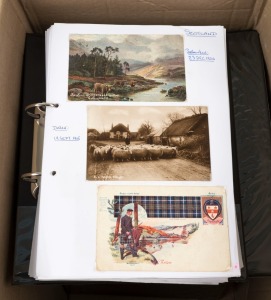 POSTCARDS - GREAT BRITAIN - SCOTLAND: 1900s-1970s era collection in seven volumes, an approximate 60/40 split between earlier and later (post 1960) cards, sorted by regions comprising Borders, Central, Dumfries & Galloway, Fife, Grampians, Highlands, Lothian & Strathclyde. Rural views including rivers, lochs & waterfalls, castles & abbeys and street scenes are all well represented with some early real-photo types sighted; condition variable. (1000+)