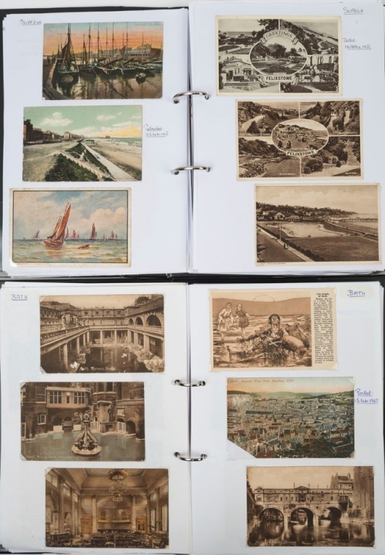 POSTCARDS - GREAT BRITAIN - 'S' Counties: 1900s-1980s collection in two volumes with an approximate 60/40 split between earlier and later (post 1960) cards, comprising cards from Somerset (single volume) plus Staffordshire, Suffolk & Surrey, some coastal