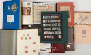 AUSTRALIA - BALANCE OF A COLLECTION: including ringbinder with modest array of Colonial issues also early 1990s PPCs, postal stationery & covers, decimal stamps in multiples used, 1970-80s unaddressed FDCs, plus Australia Post product including 1988 Bicentennial Collection, and a modern array of covers and stationery; also a few old receipts and facsimiles of early banknotes, and an unused Stanley Gibbons 'Devon' stamp album.