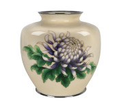 A Japanese cloisonné vase, silver wirework with chrysanthemum decoration, 20th century, 24cm high, 24cm across