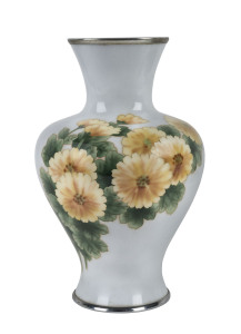 A Japanese cloisonné vase with yellow floral motif on pale blue ground, 20th century, 21cm high