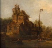 Circle of JAN VAN GOYEN (1596-1656), Dutch canal scene, oil on wooden panel, 29 x 41cm, 47 x 59cm overall. PROVENANCE: The Jason E. Sprague Collection, Melbourne. - 5