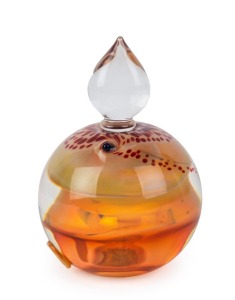 RICHARDS CLEMENTS Australian art glass perfume bottle, with glass prunt monogram "R.C.", 8cm high