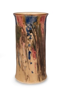 P.P.P (PREMIER POTTERY PRESTON) impressive cylindrical pottery vase with dribble glaze, stamped "P.P.P", 26cm high