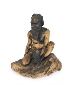 WILLIAM RICKETTS pottery statue of a tribal elder, Note: Pronounced firing crack through base, 19cm high