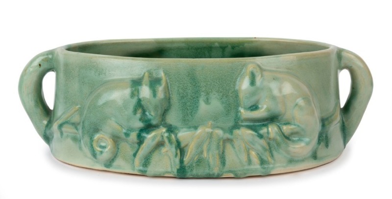 MELROSE WARE green glazed pottery possum trough, stamped "Melrose Ware, Australian", ​​​​​​​10.5cm high, 34cm wide