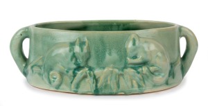 MELROSE WARE green glazed pottery possum trough, stamped "Melrose Ware, Australian", 10.5cm high, 34cm wide