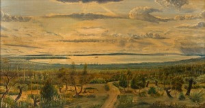 F. WETZEL, (Australia, 19th Century), Western Port Bay, 1892, oil on board, signed lower left, titled at lower centre, 46 x 86cm, framed 84 x 104cm overall.