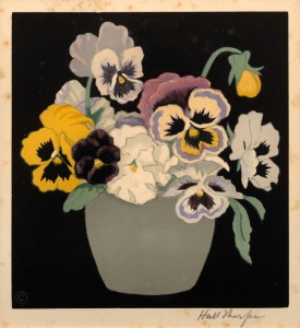 JOHN HALL THORPE (1874-1947), Pansies, Woodblock print, signed in pencil lower right, 16.5 x 15cm