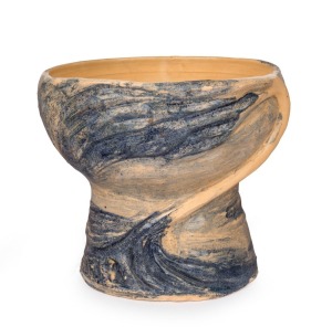 MERRIC BOYD pottery vase with applied windswept tree in landscape, signature obscured, 16cm high, 18cm wide