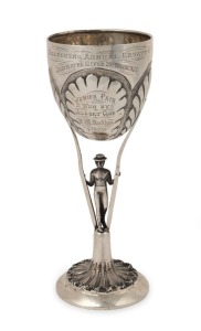 WILLIAM EDWARDS (attributed) Australian silver rowing trophy, inscribed "MELBOURNE ANNUAL REGATTA, Saltwater River, 20th March, 1875. Junior Pair Won by Albert Club. F. W. NEEDHAM, Stroke.", 17.5cm high, 102 grams