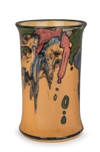 P.P.P. (PREMIER POTTERY PRESTON) cylindrical form vase with dribble glaze, stamped "P.P.P.", 17cm high