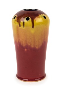 P.P.P. (PREMIER POTTERY PRESTON) multi-stemmed flower vase with pink and yellow glaze, stamped "P.P.P.", 18.5cm high