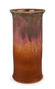 P.P.P. (PREMIER POTTERY PRESTON) tall cylindrical form vase with unusual pink and brown glaze with pink highlights, stamped "P.P.P.", 23.5cm high