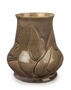 TRIXIE&nbsp;RIEKEN&nbsp;grey and mauve glazed pottery vase with sgraffito decoration, incised "Trixie Rieken, 1938, hand made", 13.5cm high