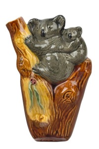 Australian pottery koala tree stump wall pocket, most likely Sydney origin, 19cm high