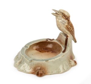 WEMBLEY WARE ceramic ashtray with kookaburra and snake decoration, black factory mark to base, 12.5cm high, 14.5cm wide