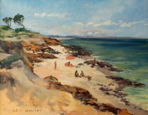 DONALD CAMERON (1927-1918), (beach scene), oil on board, signed lower left "Donald Cameron", ​​​​​​​40 x 50cm, 52 x 62cm overall