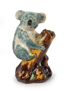 GRACE SECCOMBE "Billie Bluegum" koala statue tree stump vase, incised "Billie Bluegum, Grace Seccombe, Australia", ​​​​​​​21cm high