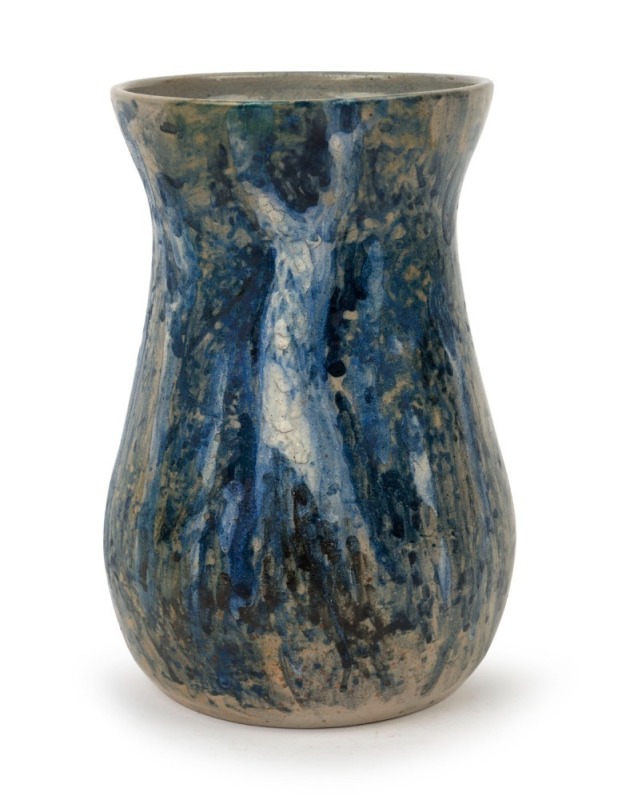 MERRIC BOYD & DORIS BOYD baluster shaped pottery vase painted with bush landscape, incised "Merric Boyd, Decoration By Doris Boyd, 1933", 21.5cm high