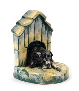 NEWTONE POTTERY dog bookend by DAISY MERTON, stamped "Hand Painted", 15cm high