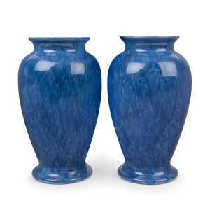REGAL MASHMAN pair of blue glazed mantel vases, incised mark "Regal Mashman, 22", 29cm high