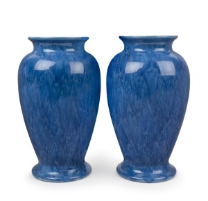 REGAL MASHMAN pair of blue glazed mantel vases,  incised mark "Regal Mashman, 22", ​​​​​​​29cm high