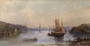 WILLIAM CHARLES PIGUENIT (1836-1914), (attributed), Woolloomooloo Bay N.S.W.  (circa 1890), watercolor, 22 x 41.5cm, 43 x 60cm overall.