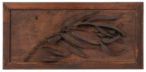 JOHN KENDRICK BLOGG (1851-1936) (attributed) eucalyptus branch with gum leaves, carved wood, 22 x 52cm, 29 x 59cm overall. Provenance: Private Collection Melbourne.