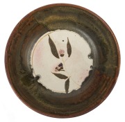 MILTON MOON pottery fruit bowl with gum blossom motif, incised "Milton Moon", 9cm high, 29cm diameter - 2