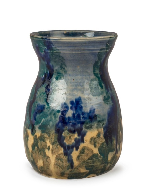 MERRIC and DORIS BOYD pottery vase with hand-painted landscape scene, signatures obscured, 14cm high