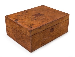 An antique Australian writing box, burl musk and cedar, Tasmanian origin, 19th century, 15cm high, 35.5cm wide, 26.5cm deep