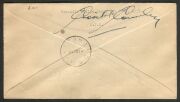 5 Nov.- 1 Dec.1935 (AAMC.P94) Port Moresby - Oroville Police Camp - Daru cover, flown&nbsp;by Stuart Campbell in a Short Scion&nbsp;Seaplane; also signed and dated on reverse by Cecil Cowley, the O.I.C. DARU arrival cds on front. [Only 12 flown]. Cat.$700. - 2