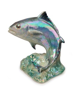 WEMBLEY WARE ceramic rising fish statue, impressed factory mark, 16cm high