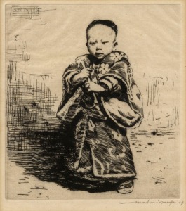 MORTIMER L. MENPES (1855-1938), Young Japan, circa 1897, etching, signed in pencil lower right, 16 x 15cm, 56 x 46cm overall. Illustrated in "The Etched Works Of Mortimer Menpes, Vol.I Etchings Between 1855-1900" by Gary Morgan, I.S.B.N. 9780980713022, pa