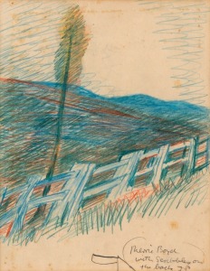 WILLIAM MERRIC BOYD (1888-1959), farm landscape, coloured pencil on paper, signed lower right "Merric Boyd", 30.5 x 24cm 