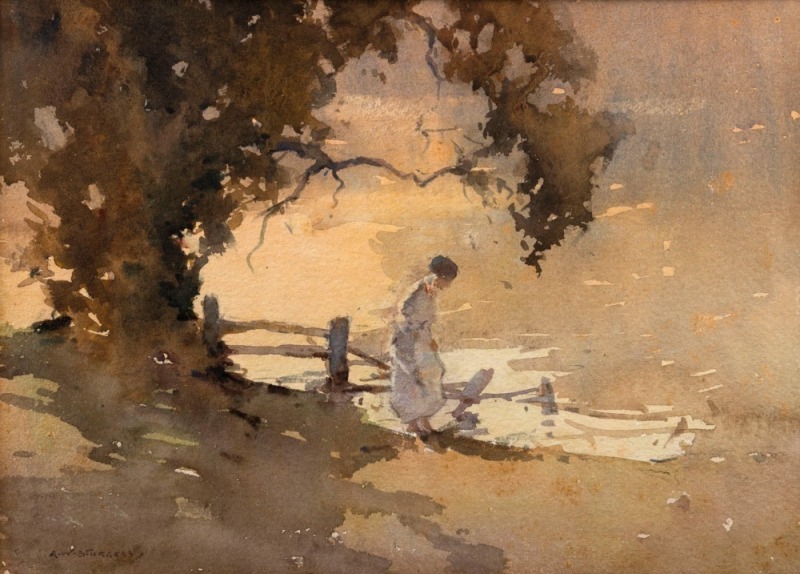 REGINALD WARD STURGESS (1892 - 1932) (Untitled) Figure in a landscape, watercolour, signed lower left "R.W. Sturgess", 26 x 36cm.