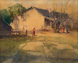 THOMAS BALFOUR GARRETT (1879-1952) (The Cottage in the evening light), monotype, signed lower right,18 x 23cm. 