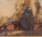 THOMAS BALFOUR GARRETT (1879 - 1952) Red Farm, Monotype, initialled lower left in image, signed and titled in pencil in the lower margin, 30 x 38cm.