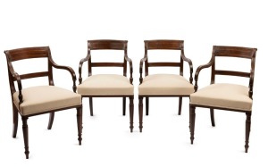 Four George III style fine mahogany elbow chairs, 20th century, 82cm high, 50cm across the arms