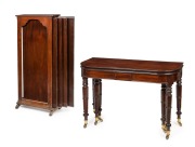 GILLOWS Georgian mahogany extension dining table with fold-over top and concertina undercarriage, eight turned and tapered gun barrel legs with original brass castors, accompanied by mahogany extension leaf holder and four extension leaves, circa 1810, 75 - 2