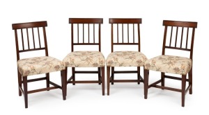 A set of four antique English mahogany spade back dining chairs with reeded decoration and square form tapering front legs, late 18th century, 91cm high