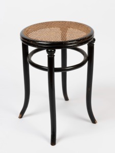 THONET Bohemian bentwood stool with ebonised finish, 19th century, remains of paper label (illegible), 58cm high, 41cm diameter